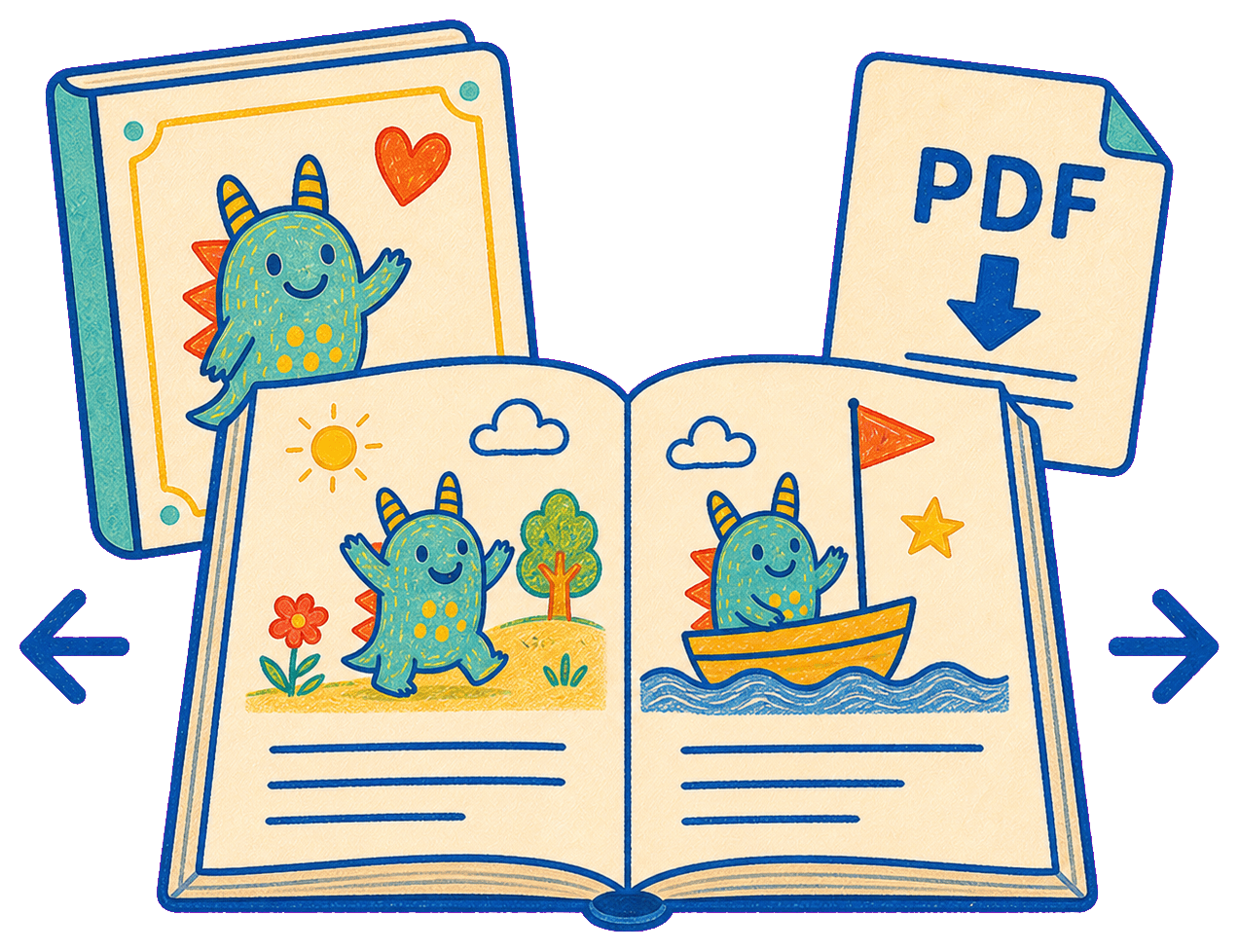 打开完成的涂鸦绘本阅读并导出 PDF